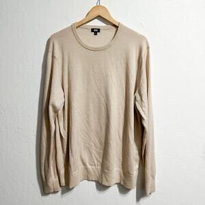 Uniqlo Sweater Mens XL Thin Lightweight Tan Beige Crewneck Long Sleeve Wool
